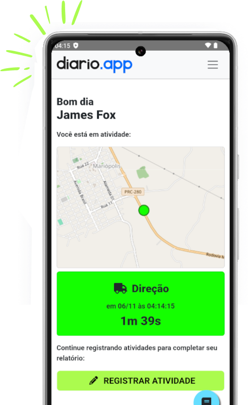 Diário de bordo digital para motoristas no aplicativo Diario App